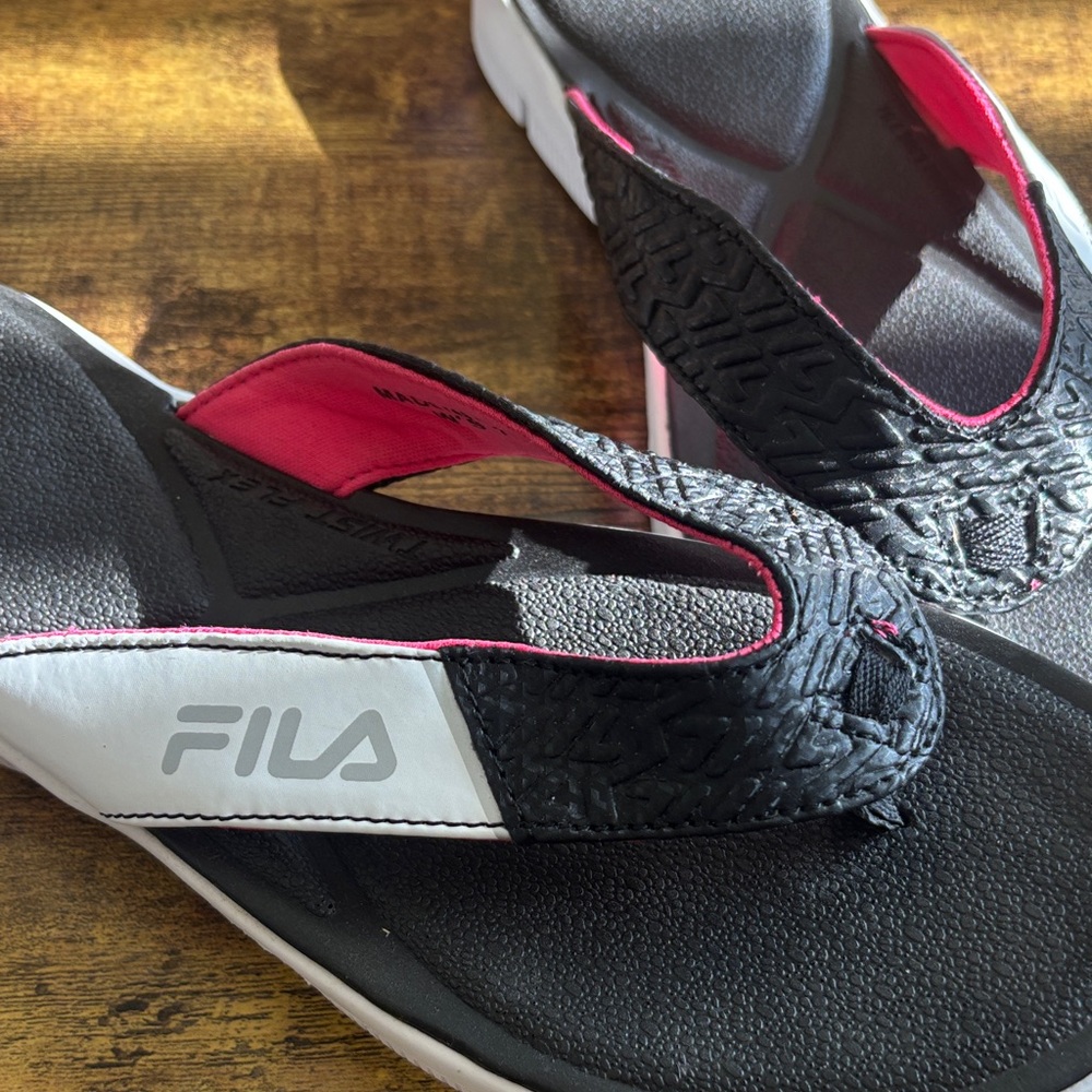 Fila Women's Black, White, and Pink Sandals
